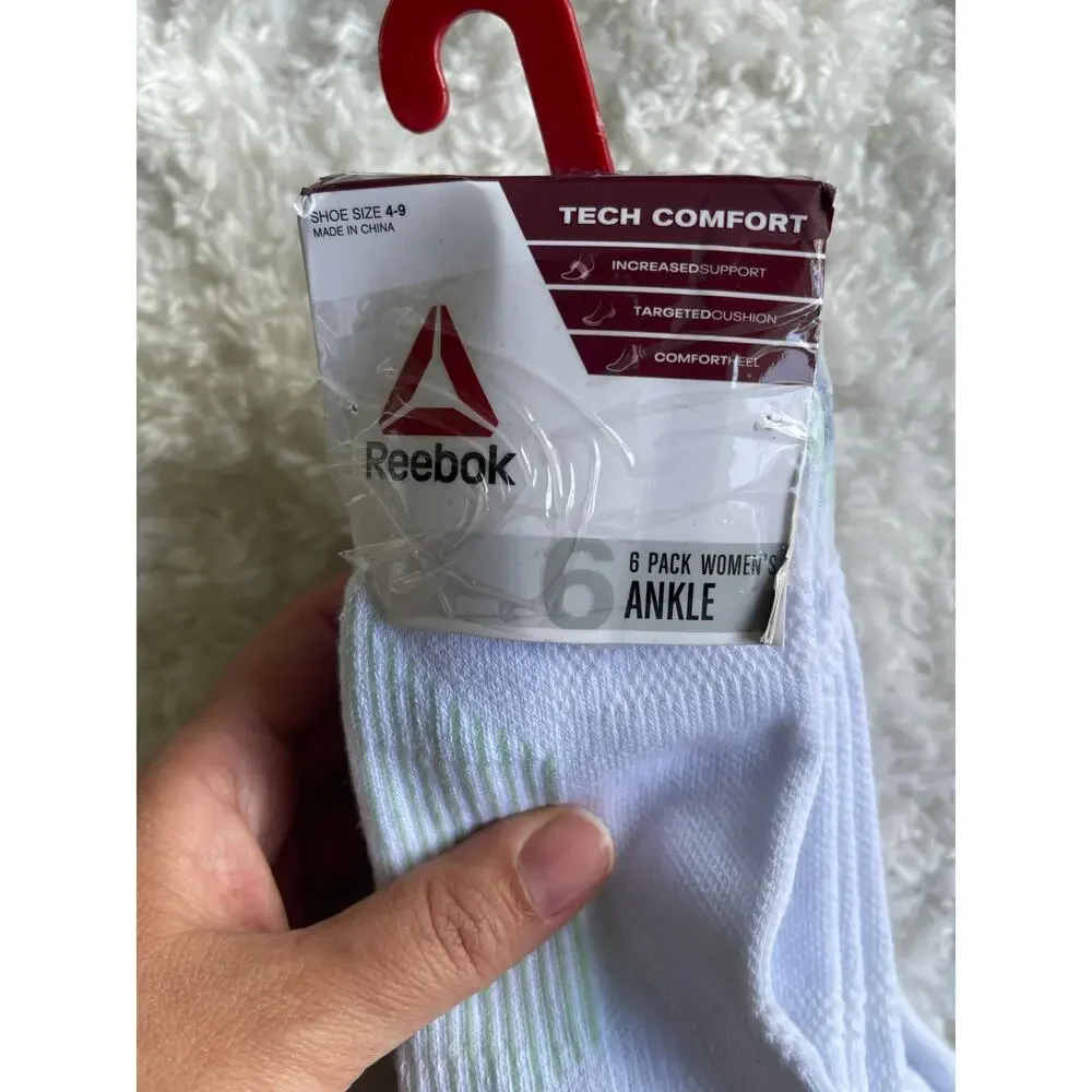 Reebok Target Cushion White Ankle Socks 6 Pairs Shoe Size 4-9 Comfort NEW Womens